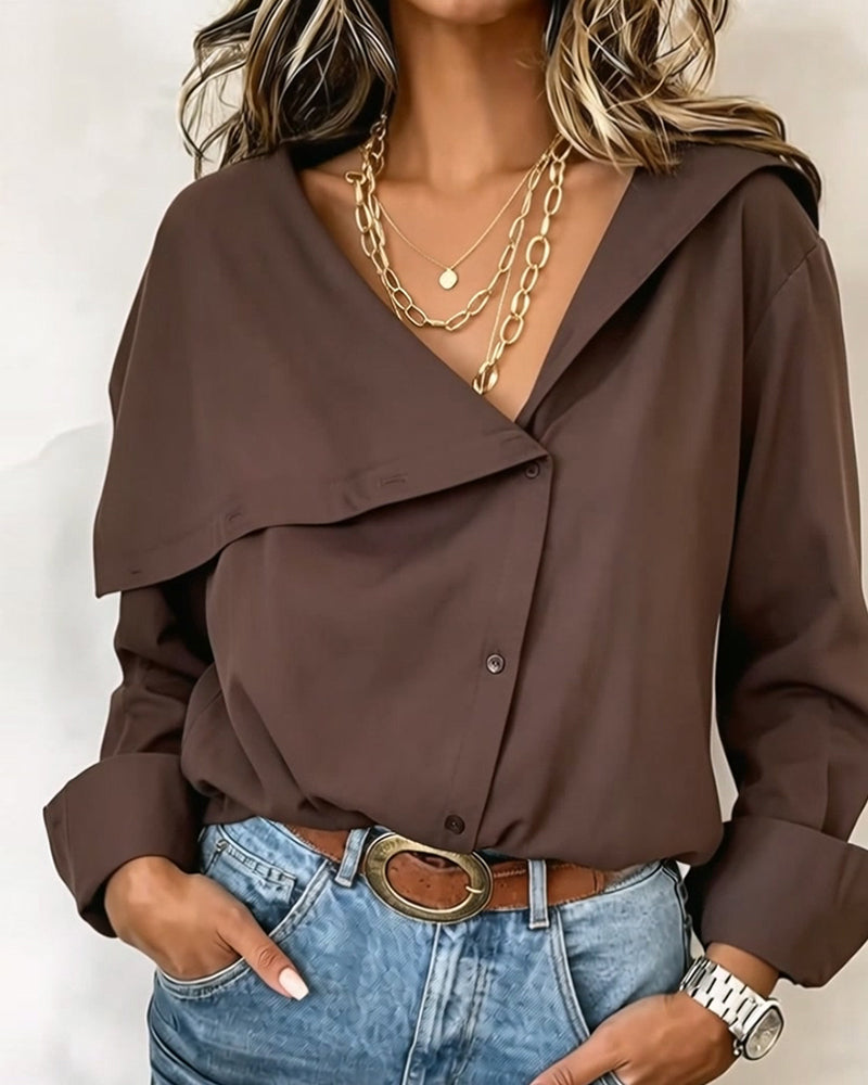 Blouse V Profond Asymétrique Bouton Revers