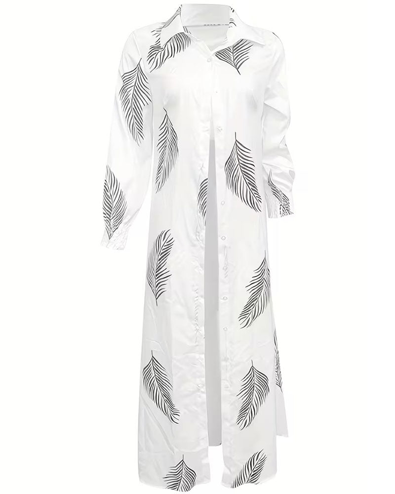 Robe Palm Feuille Imprimé Chemise