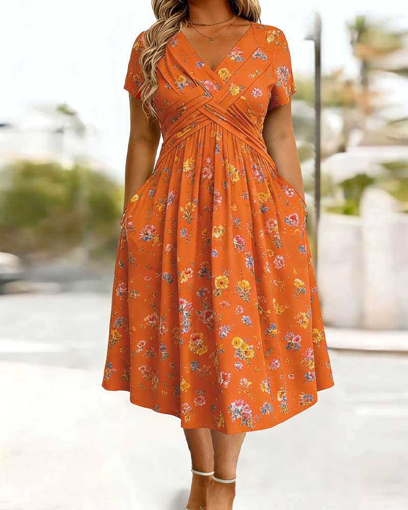 Robe Florale Twist Manche Courte