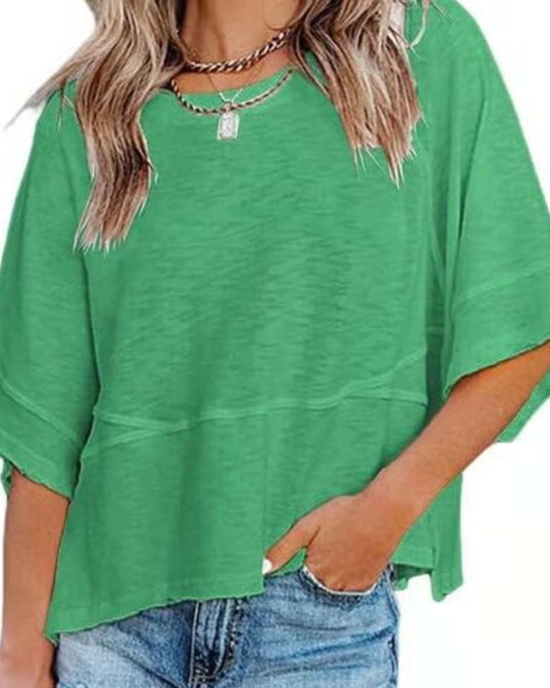 T-Shirt Panneau Unie Manche Évasée