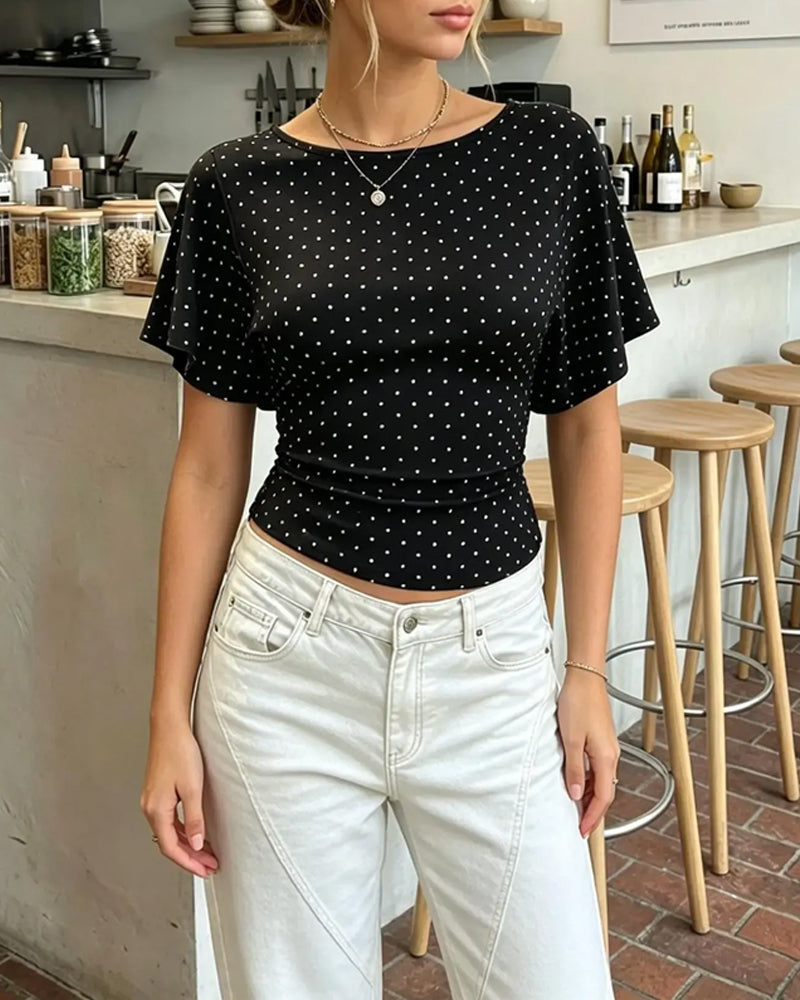 T-Shirt Pois Cintré Col Rond Manche Courte