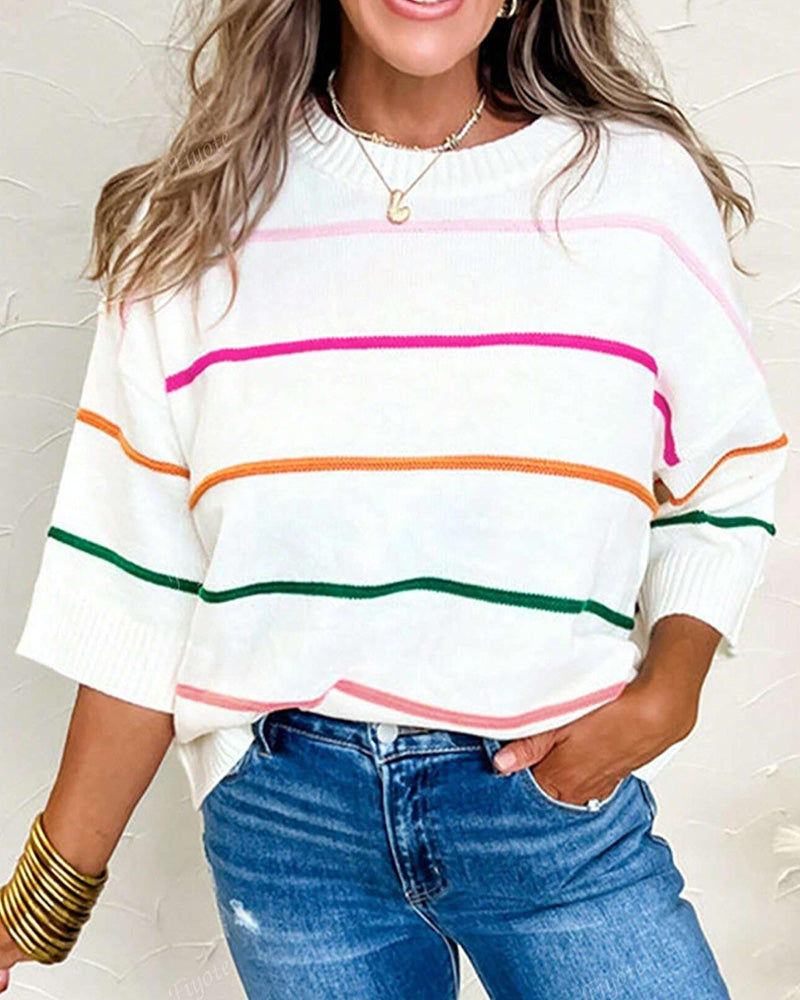 Pull Rayé À Col Rond