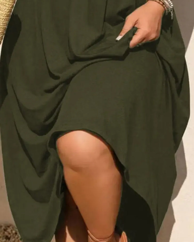 Robe Col En V Froncée Manches Courtes Évasée