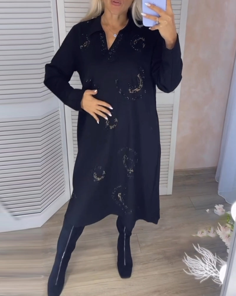 Robe midi à manches longues avec revers