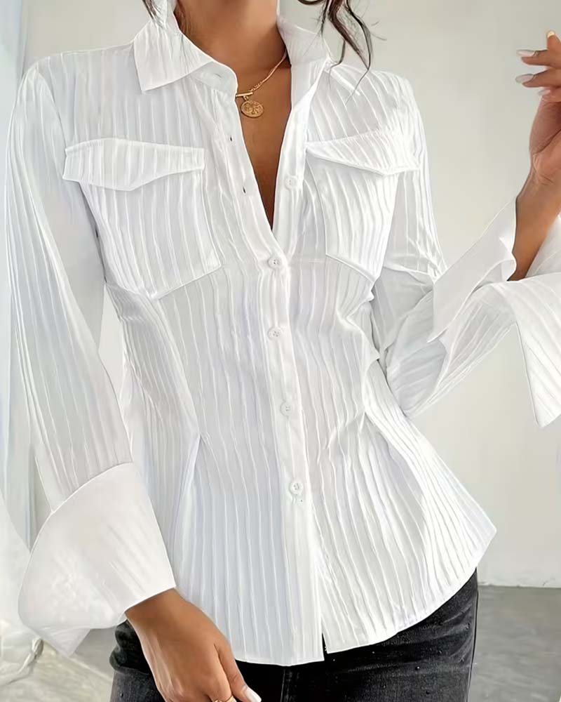 Chemise Poche Rayée Manche Évasée