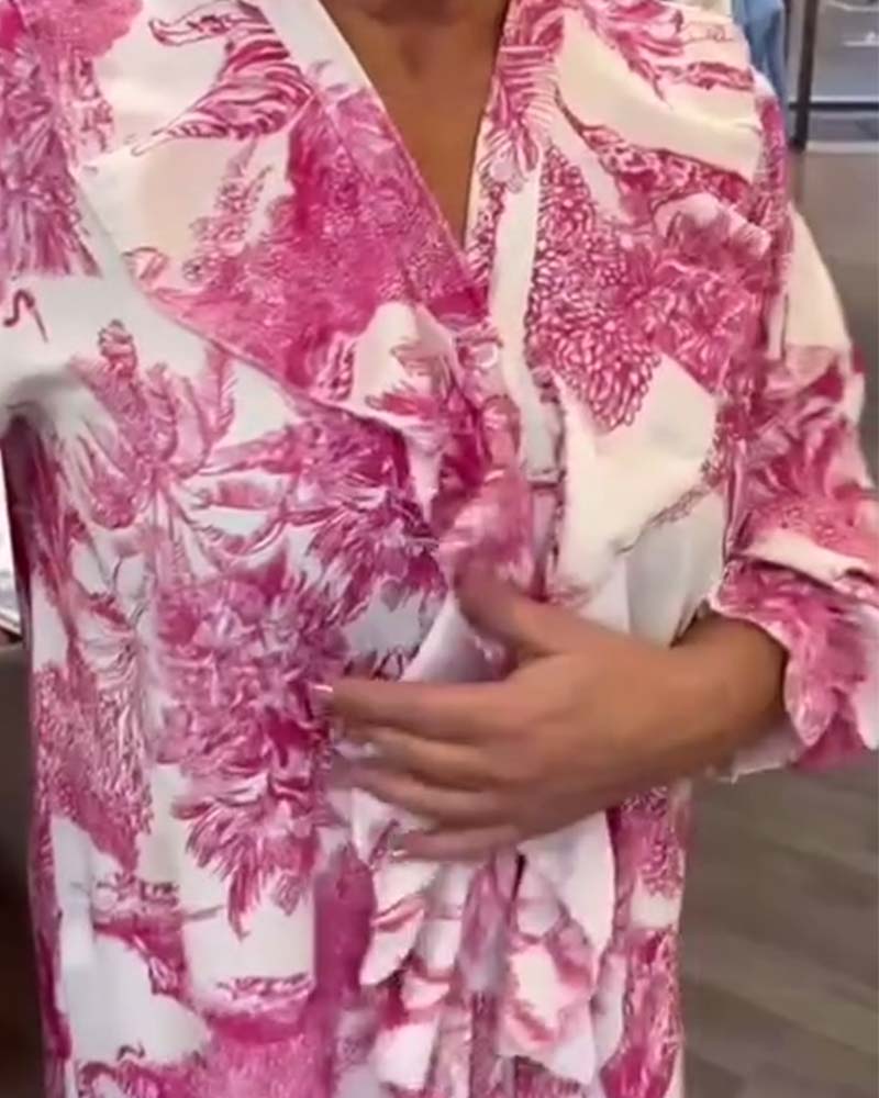 Blouse décontractée à volants imprimés doux