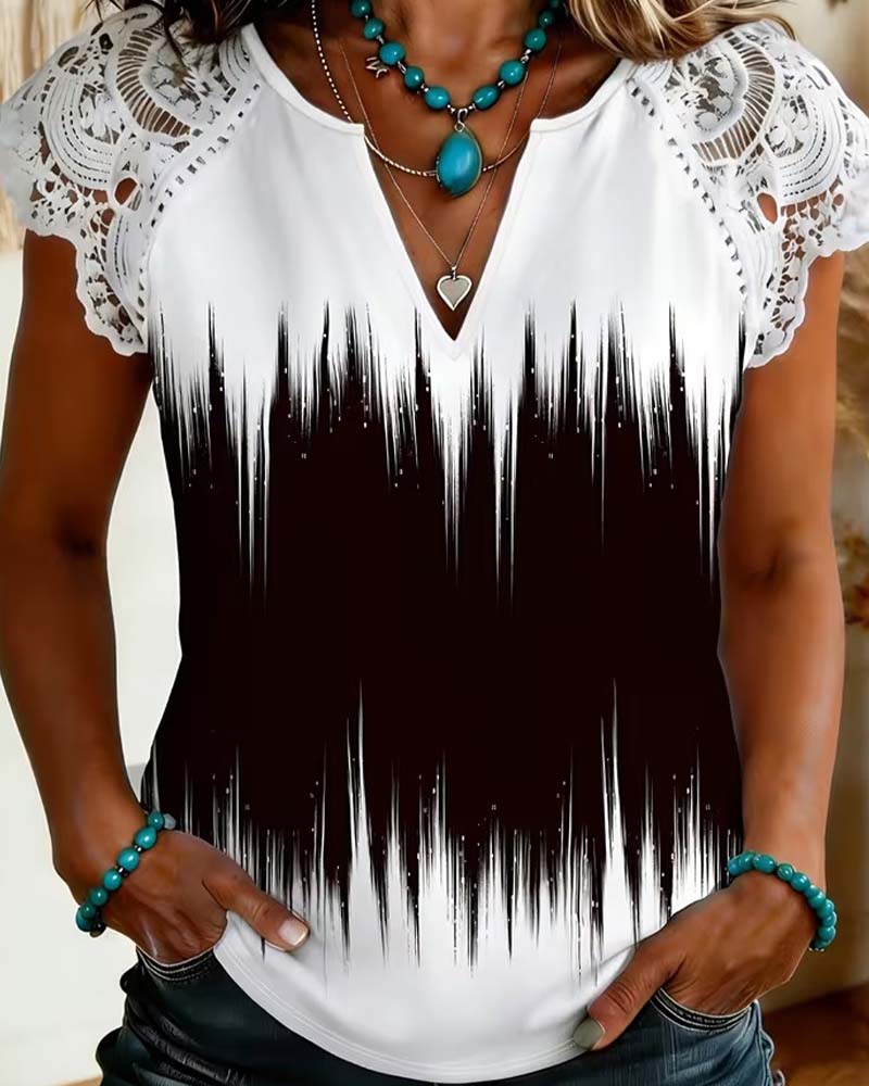 Blouse Élégante Col En V Bloc De Couleur