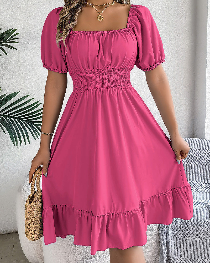 Robe Col Carré Taille Cintrée Volant Ligne A