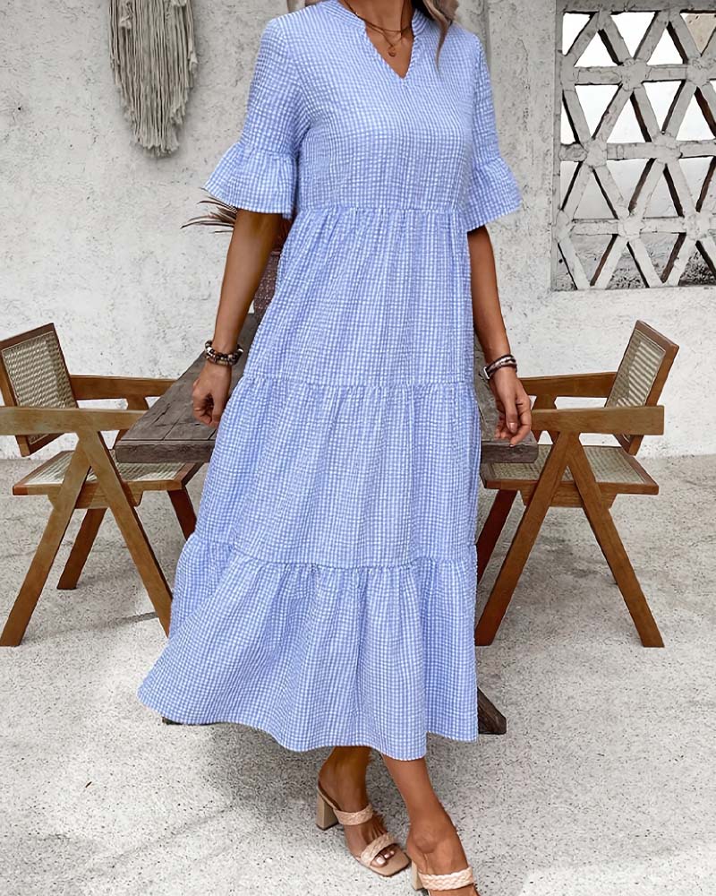 Robe Bleu Blanc Vichy Col V