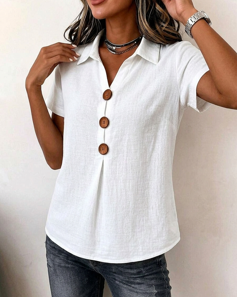 Blouse Revers Trois-Boutons Manche Courte