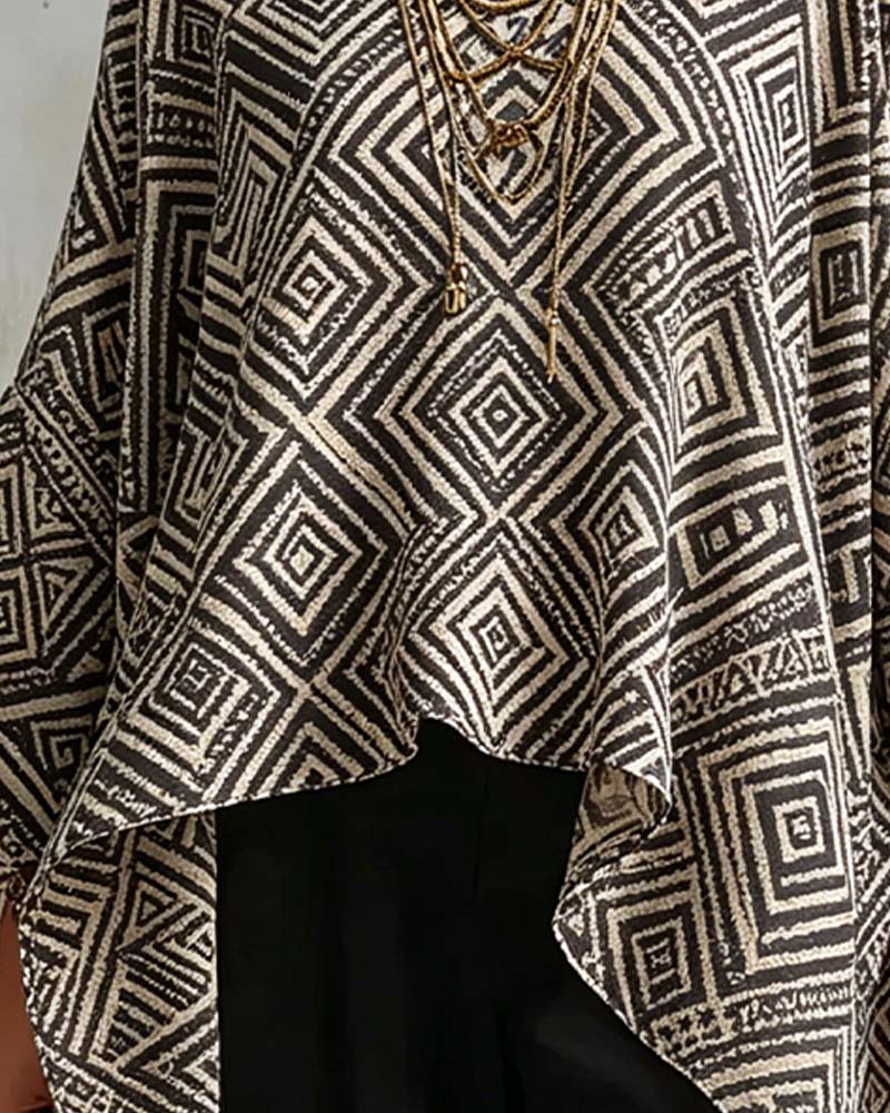 Blouse Motif Diamant Irrégulier Décontractée