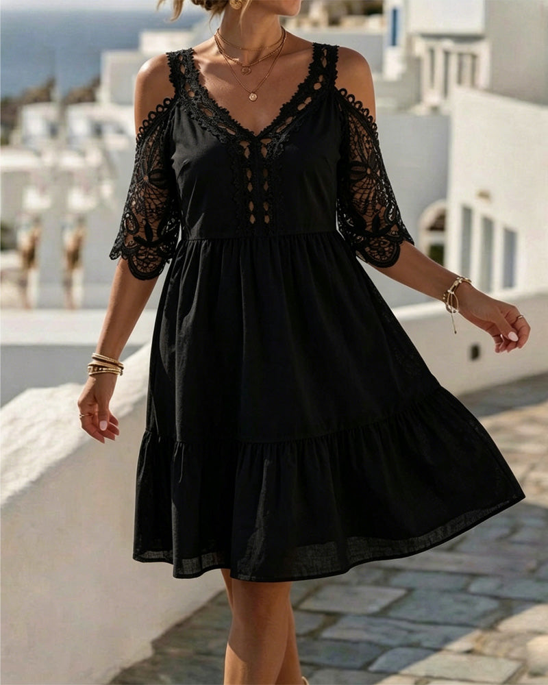 Robes Dentelle Off-Shoulder À Volants Court