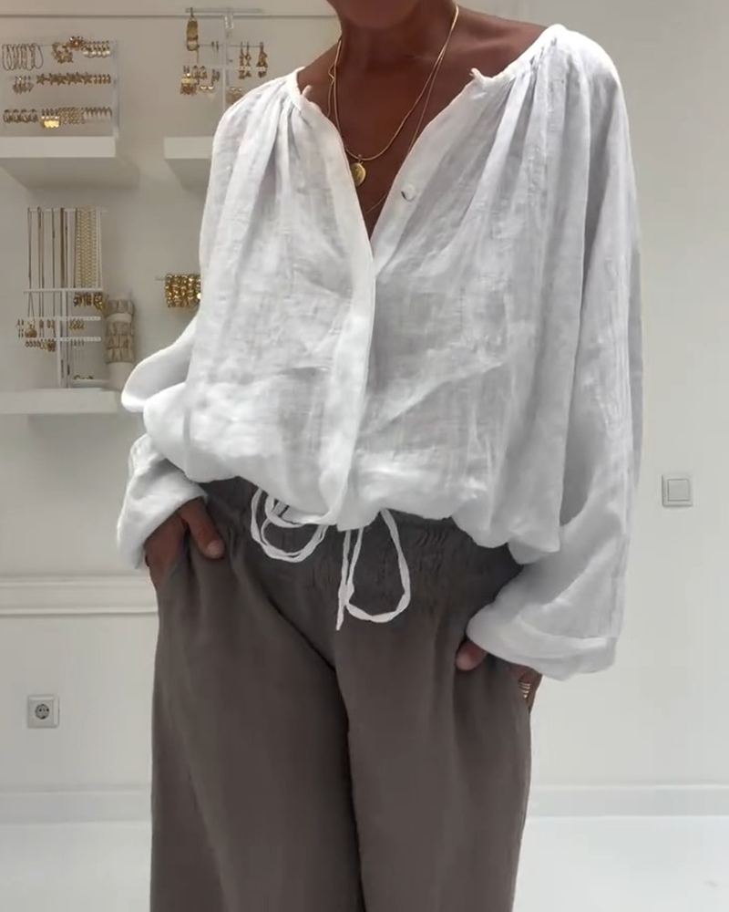 Blouse Manches Longues Froncée Attacher