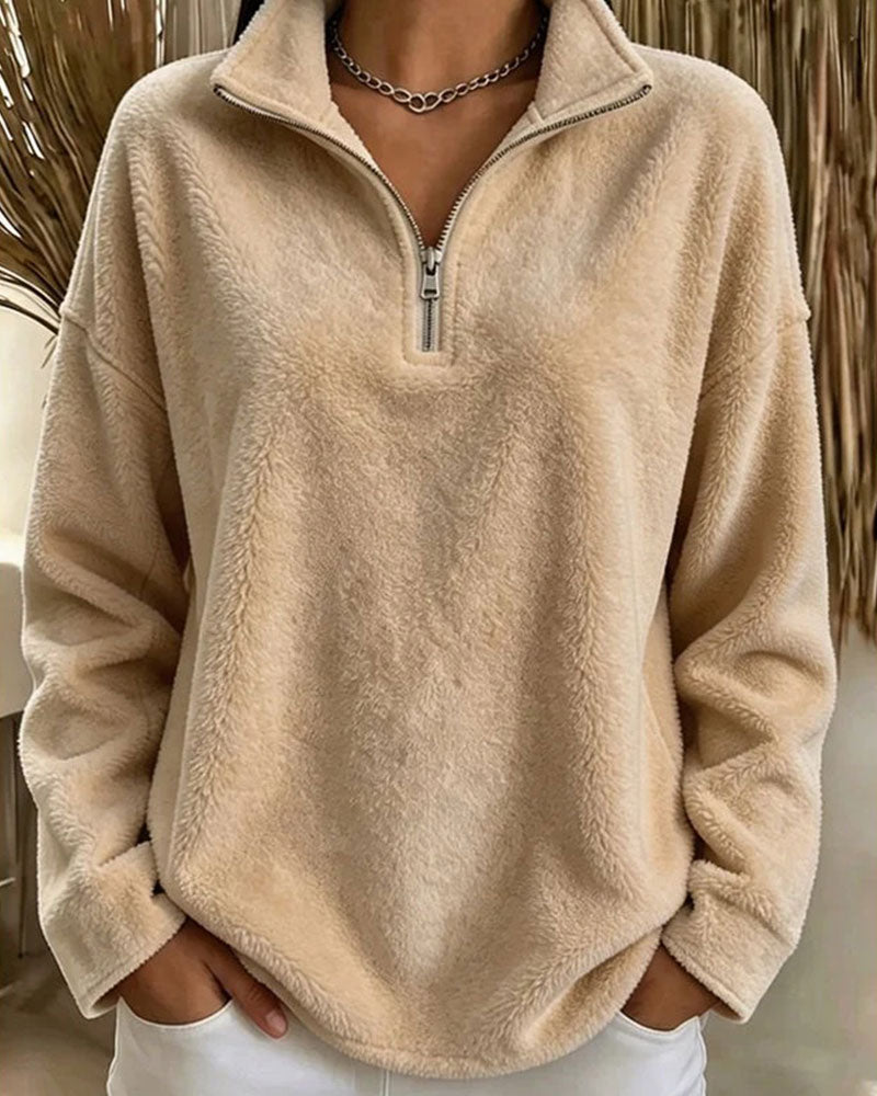 Sweatshirt Fermeture Éclair Petit Col Montant Pullover