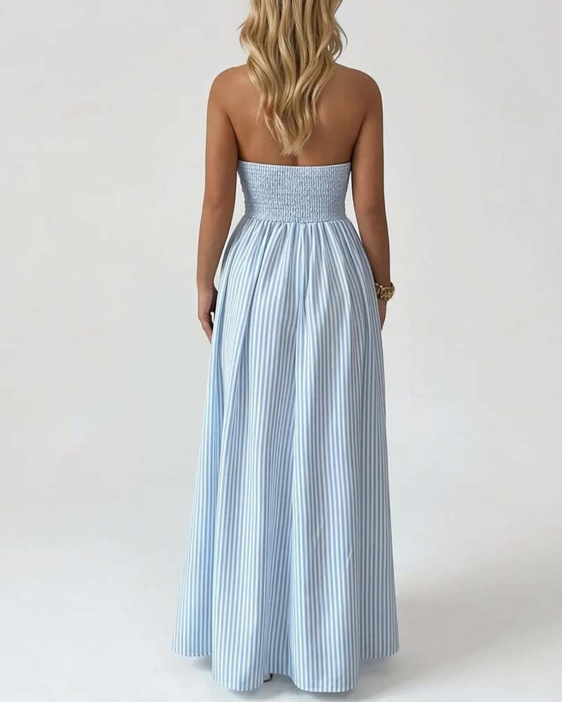 Robes Profond Col V Bretelle Spaghetti Rayure Longue