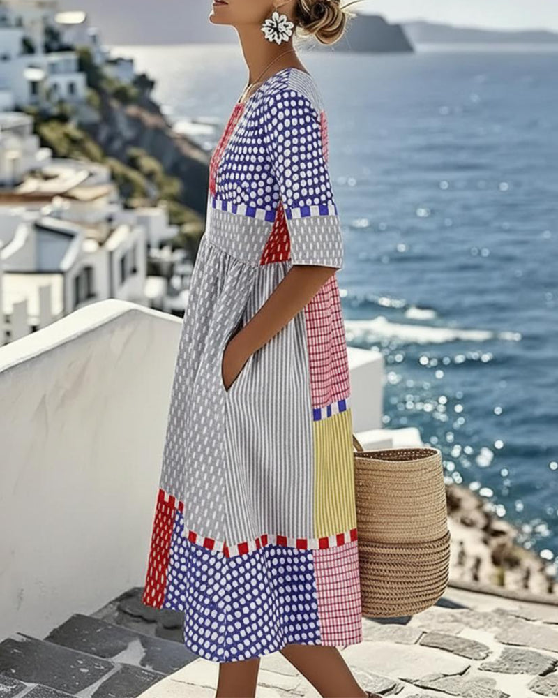 Robe Bloc De Couleur Géométrique À Pois