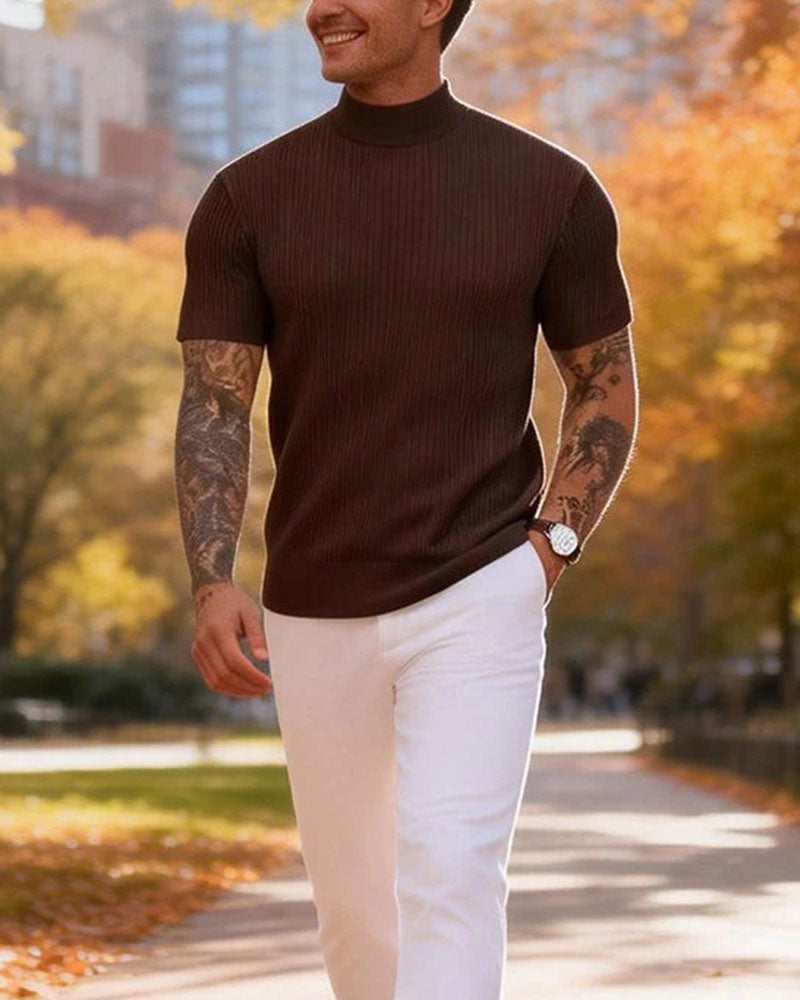 T-Shirt Col Mock Neck Homme Manche Courte