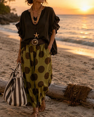Set Col V Volant Haut & Pois Pantalon