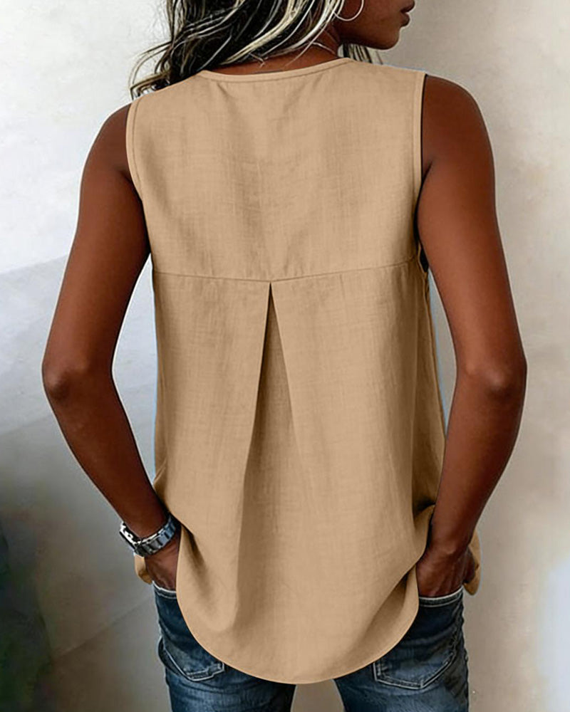 Blouse Cordon Sans Manches Bouton