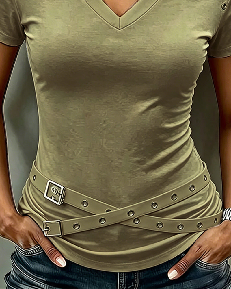 T-Shirt Sangle Croisée Évidé Coupe Slim