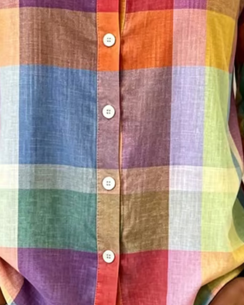 Blouse Colorée À Carreaux Bouton Devant Décontractée