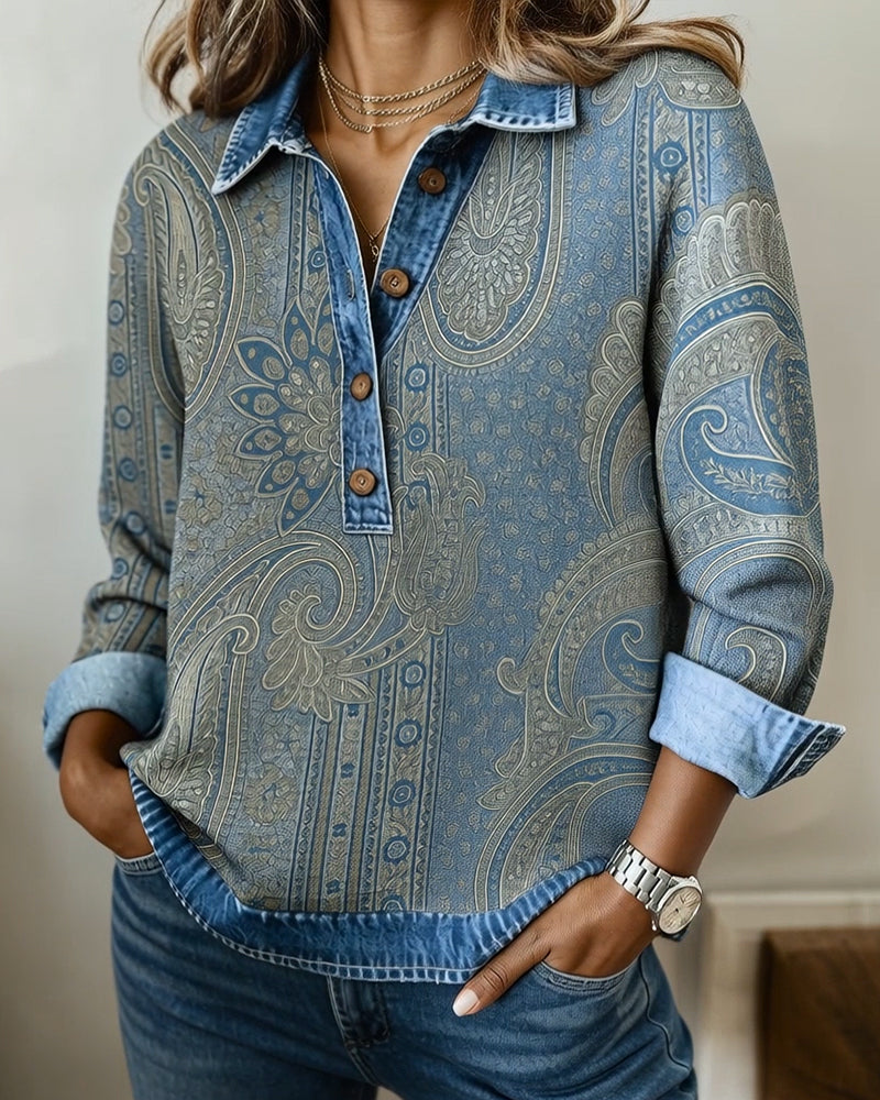 Sweat-Shirt Color-Block Col Boutonné