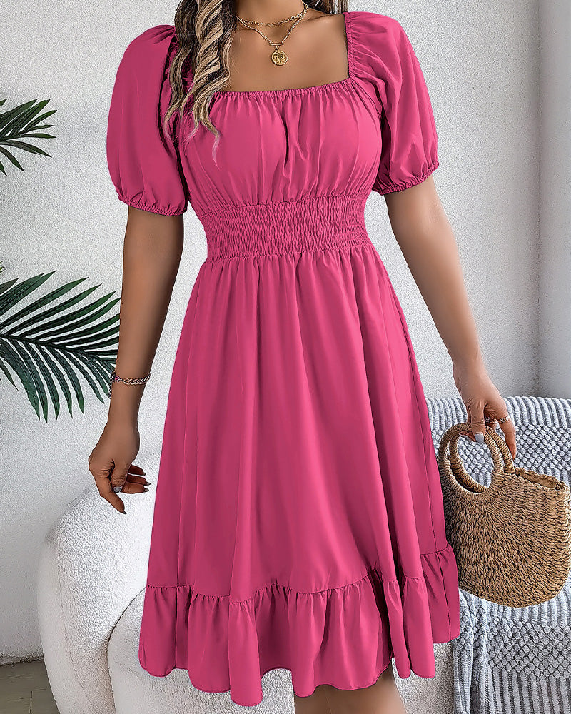 Robe Col Carré Taille Cintrée Volant Ligne A