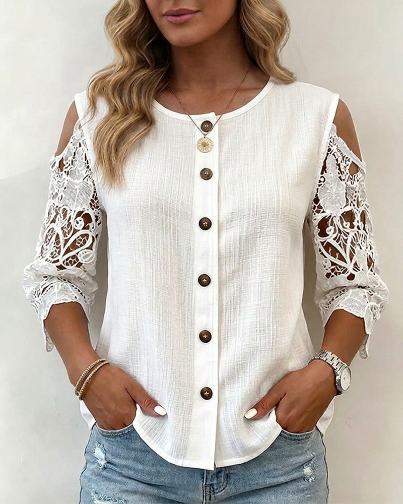 Blouse Découpée Off-Shoulder Bouton