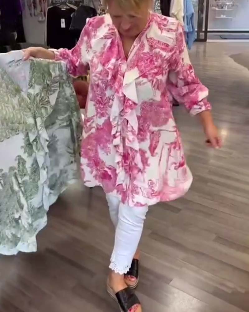 Blouse décontractée à volants imprimés doux