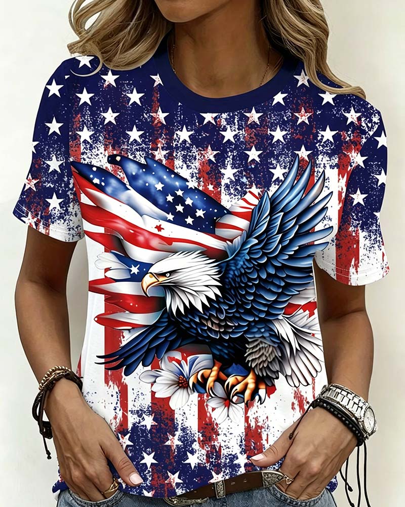 T-Shirt Étoiles Et Rayures Aigle Imprimé