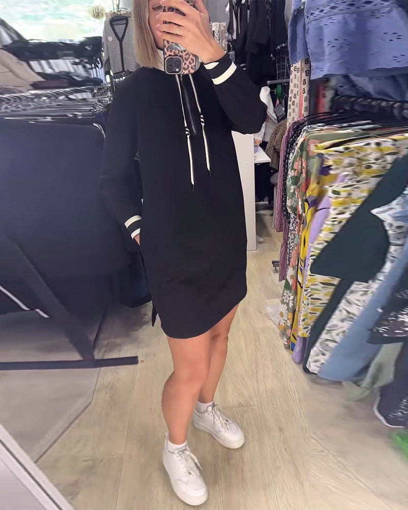 Robe décontractée à col montant et manches longues avec cordon de serrage