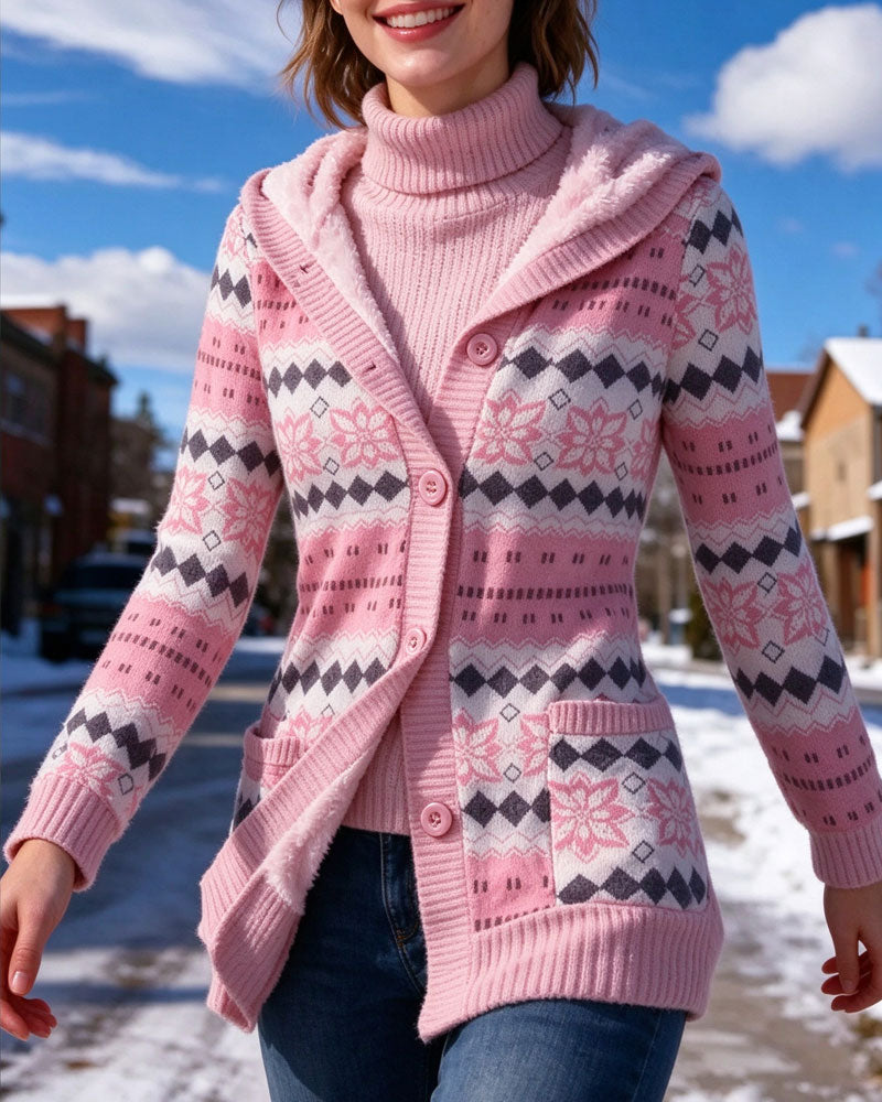 Manteau Imprimé À Capuche Boutonné