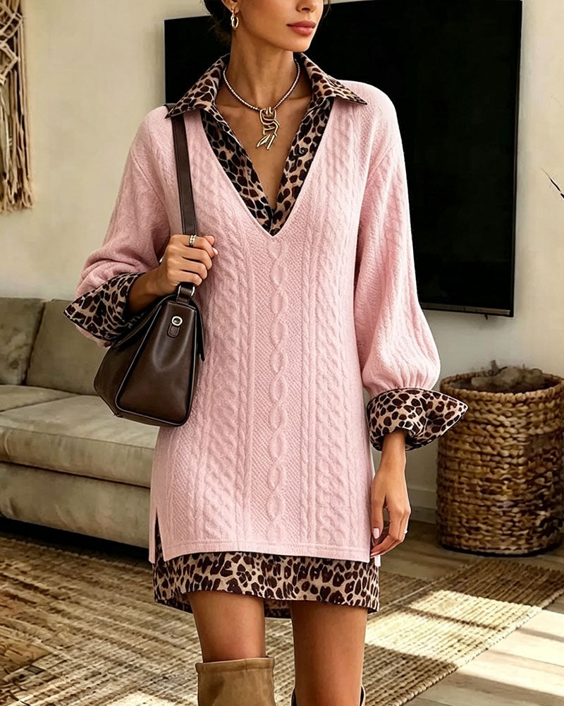 Robe Revers Léopard Mode Fente