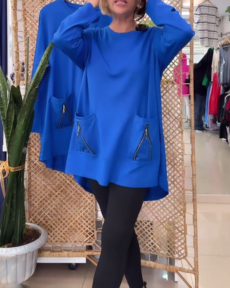 Sweat col rond couleur unie poche zippée