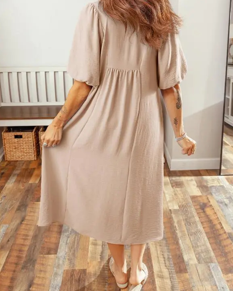 Robe Col V Rabat Manche Bouffante Maxi