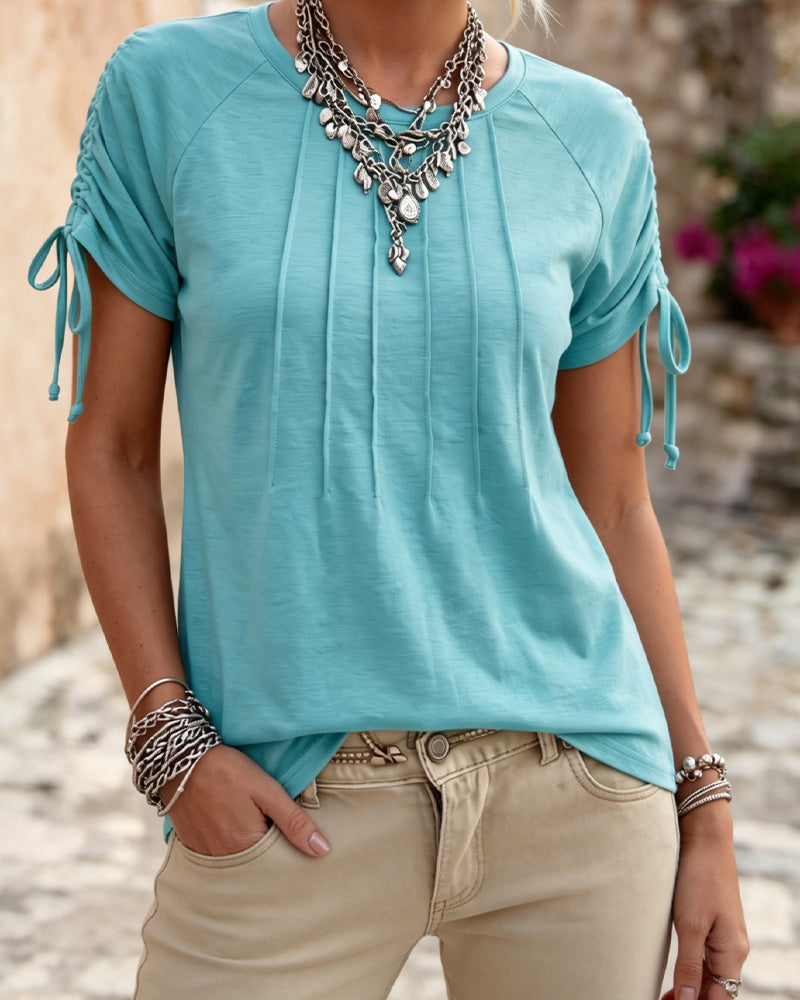 T-Shirt Froncé Cravate Manche Courte