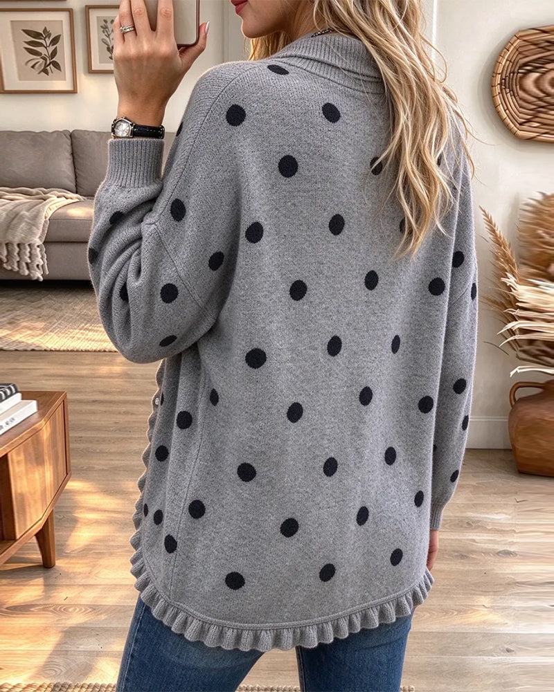 Cardigan Revers Volants À Pois