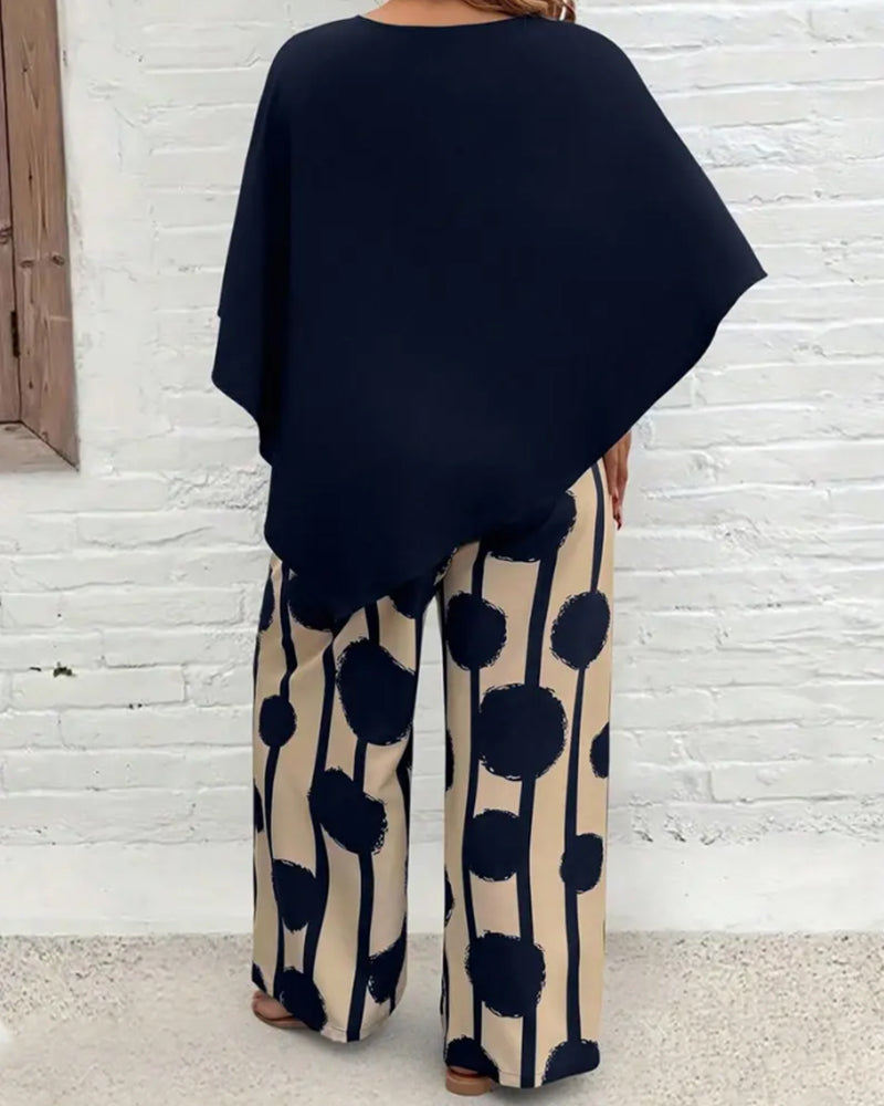 Ensemble Haut Style Cape Et Pantalon Large Imprimé