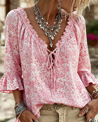 Blouse Florale Volant Attache