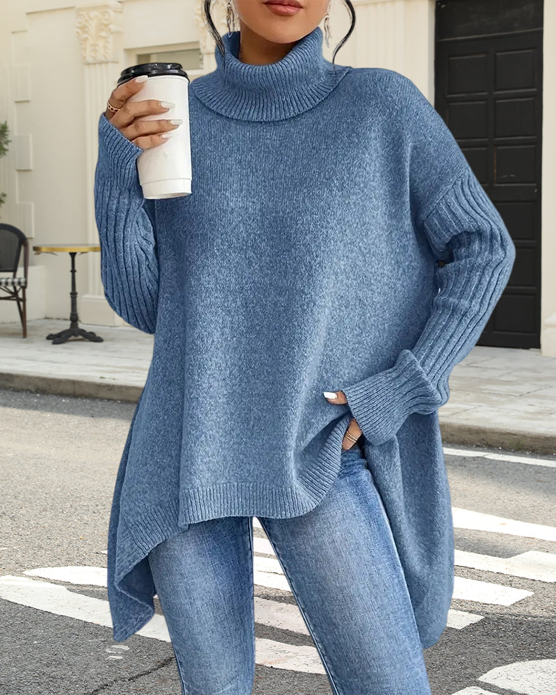 Pull Ample à Col Montant Asymétrique