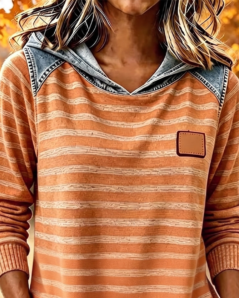 Hoodie Patchwork Rayure Décontracté