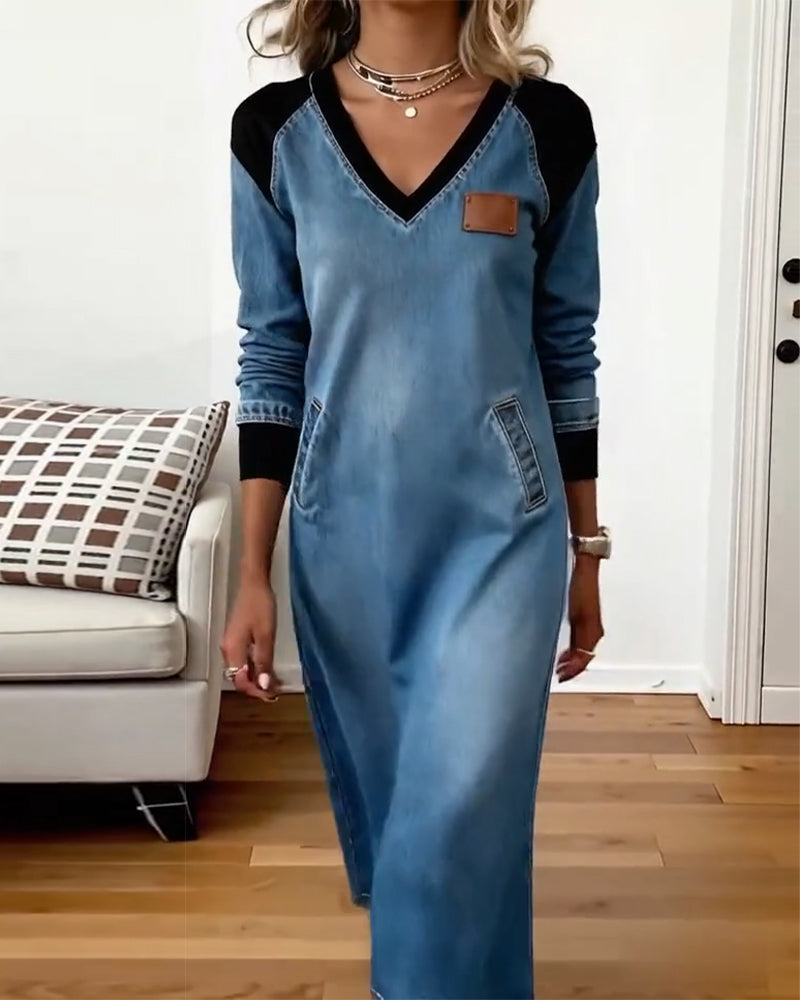 Robe Col En V Couture Manches Longues