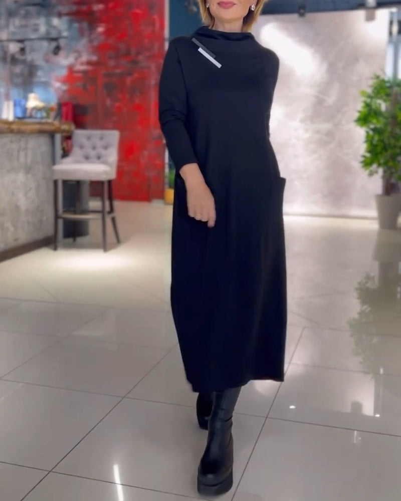 Robe Unie à Col Rond Et Poche