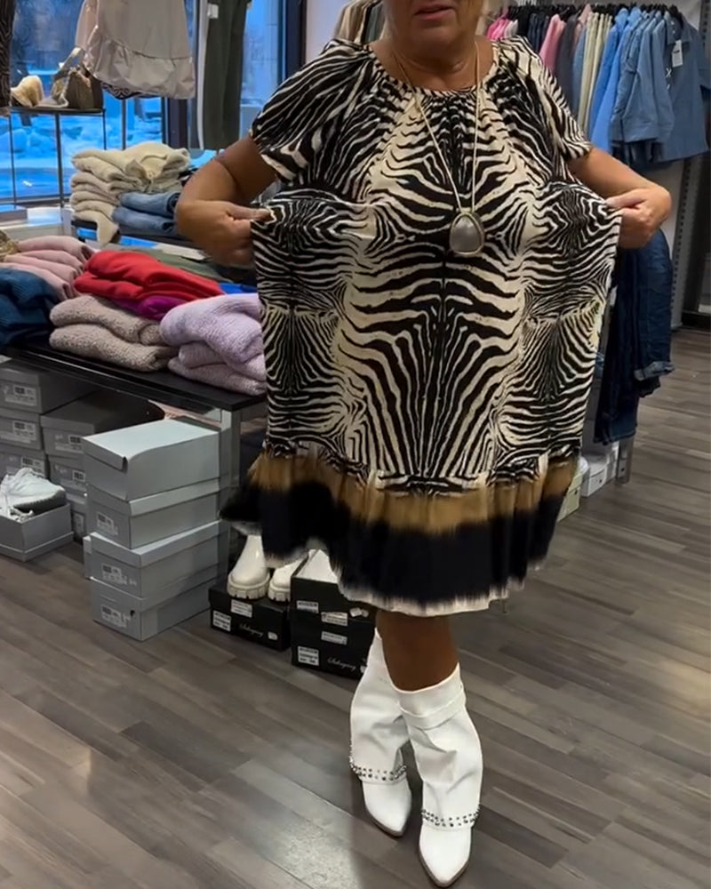 Robe Ample Col Rond Manches Courtes Imprimée