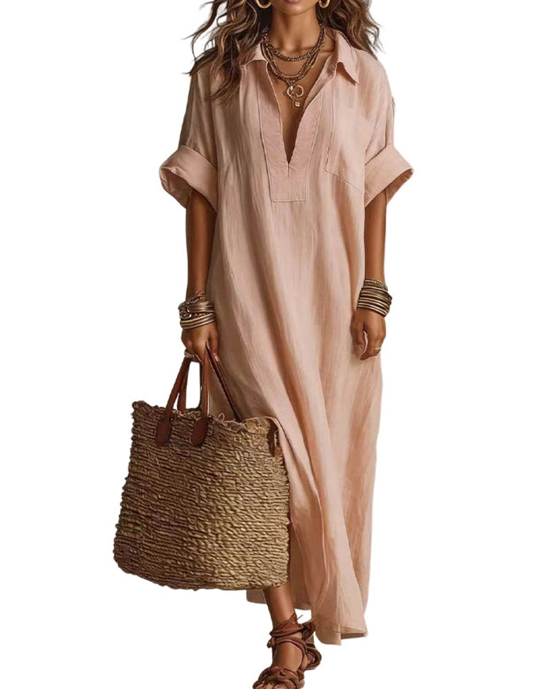 Robe Lâche Unie Manche Courte Maxi