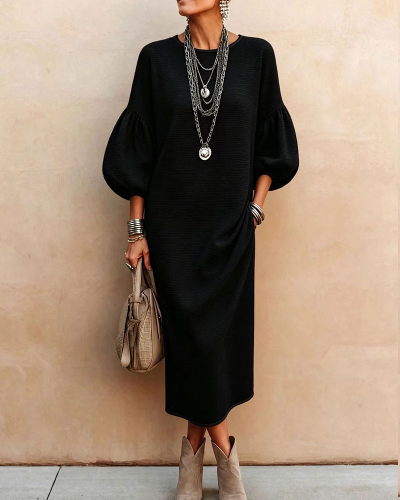 Robe Bloc De Couleur Manche Bouffante