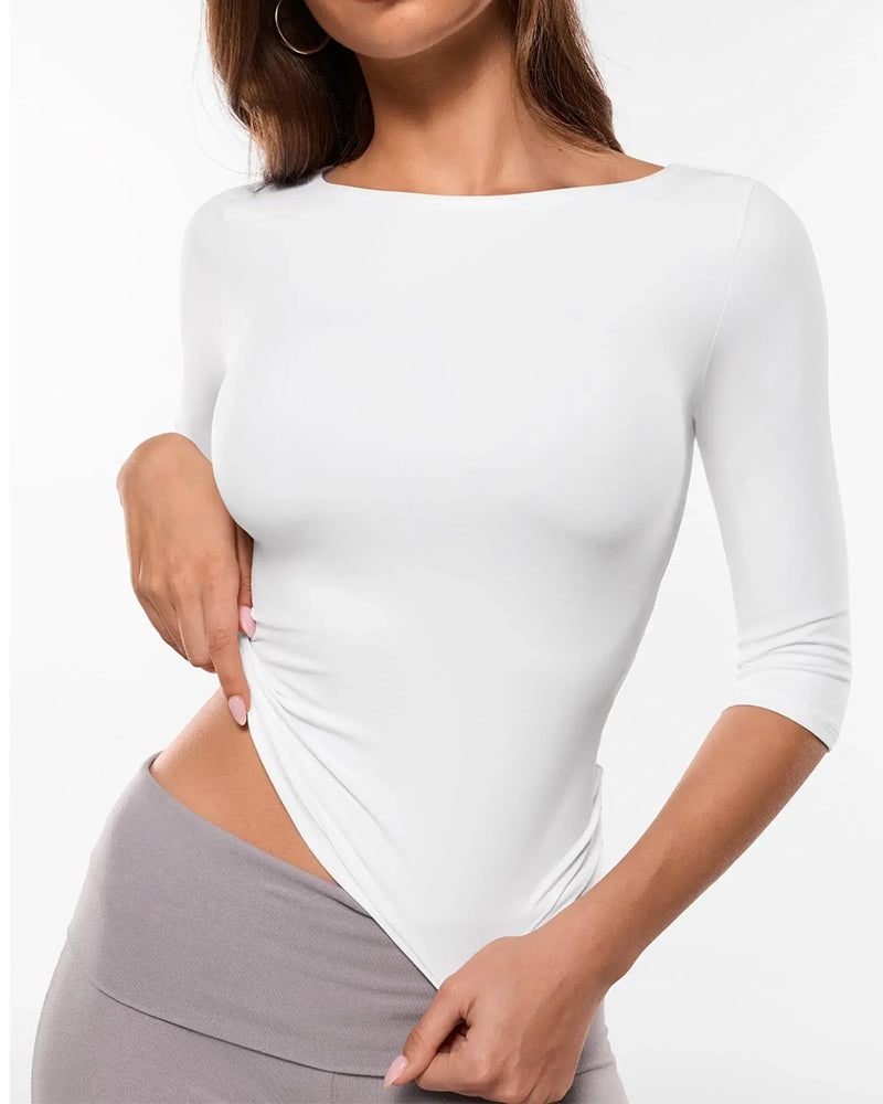 T-Shirt Élégant Manche Coude Slim Fit Couche De Base