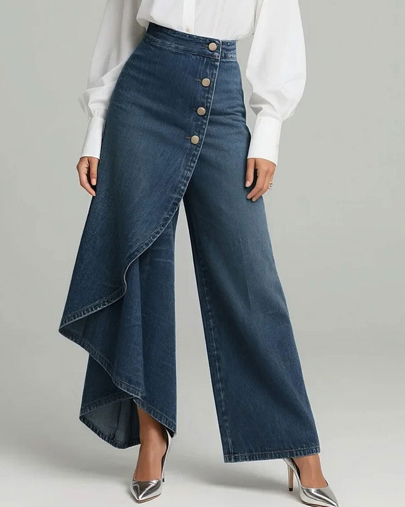 Pantalon Asymétrique Enveloppant Denim Jambe Large