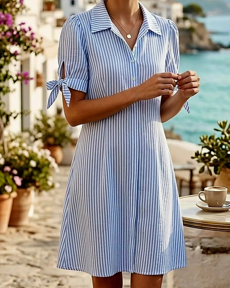 Robe Nœud Papillon Cordon De Serrage Poignet Chemise Rayée