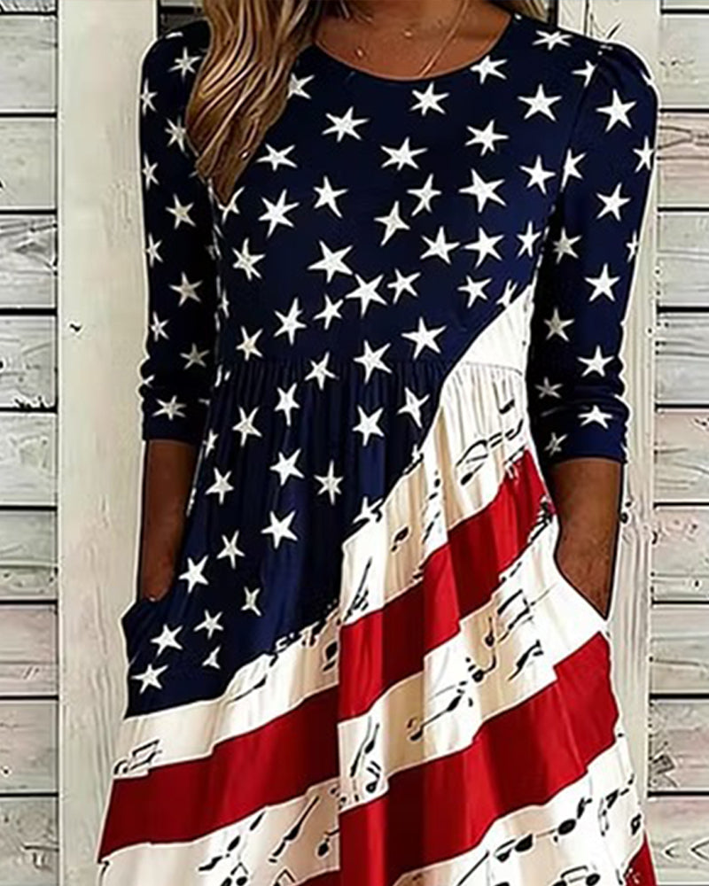 Robe Imprimée Col Rond Mi-longue